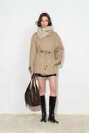 Isolde Drawstring Waist Parka Jacket in 90% White Goose Down