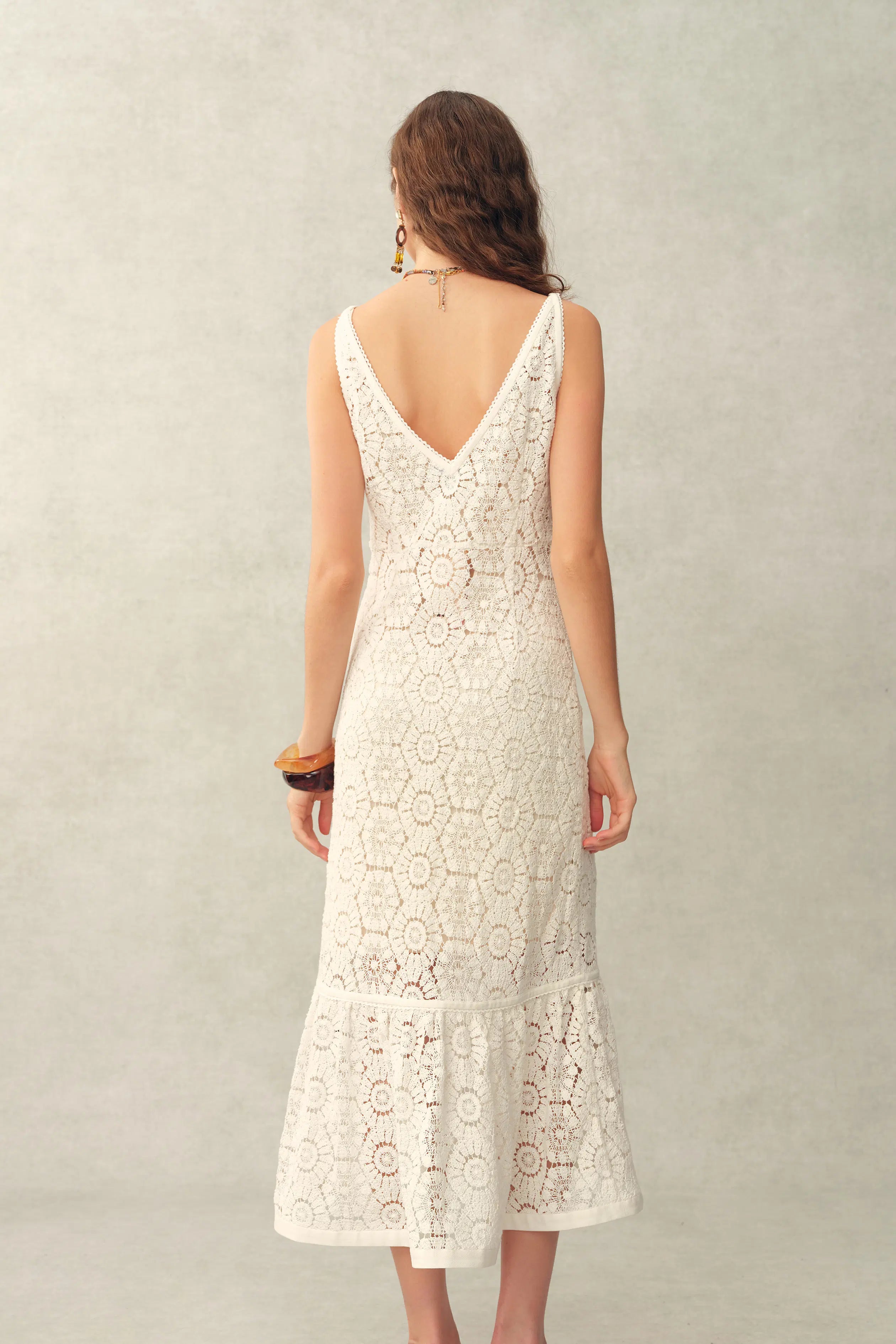 Louise Faux Crochet Cover Up Sleeveless Dress in Cotton Yarn Blend M