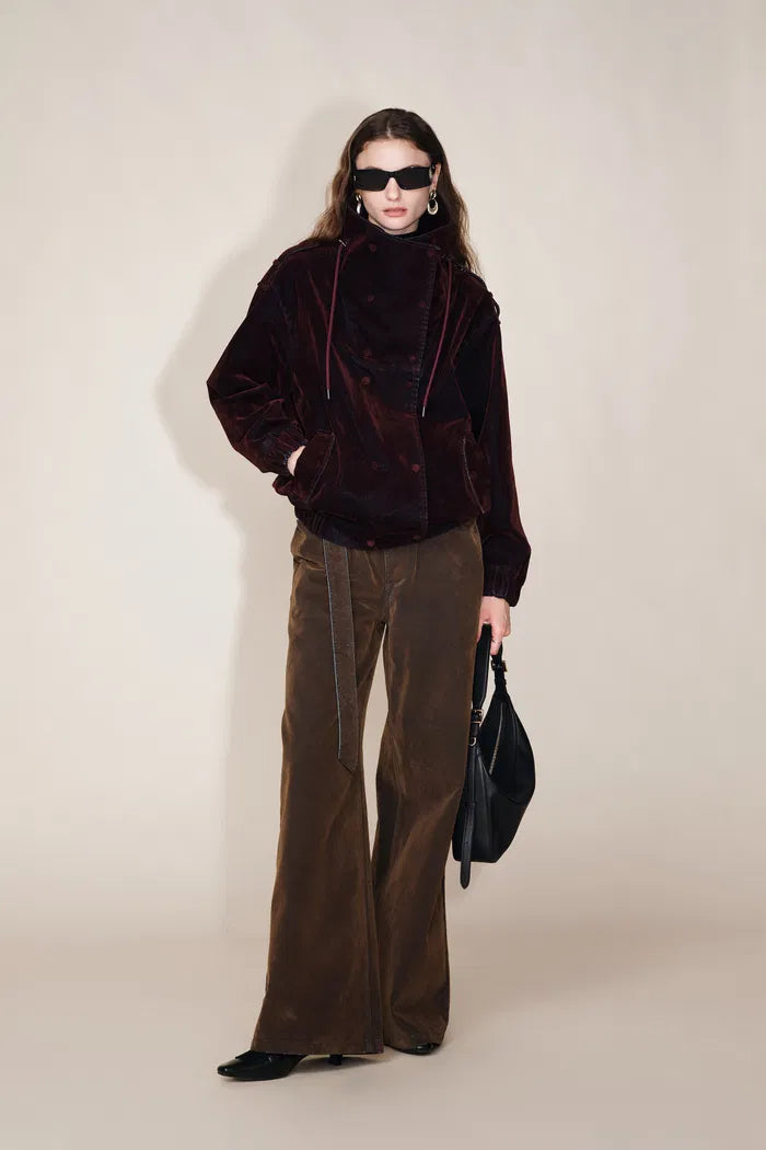 Hilda Reversible Collar Flocked Denim Jacket in Flocked Denim