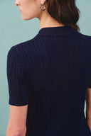 Polo Gracia azul en punto de canalé de alta elasticidad