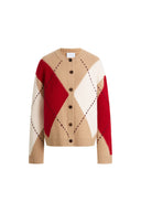 Luce Handbestickter Linien Großer Kariert Cardigan aus Merinowolle