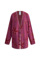 Louloudia Handgehäkelter Rand Floral Jacquard Cardigan aus elastischem Merinowollstrick