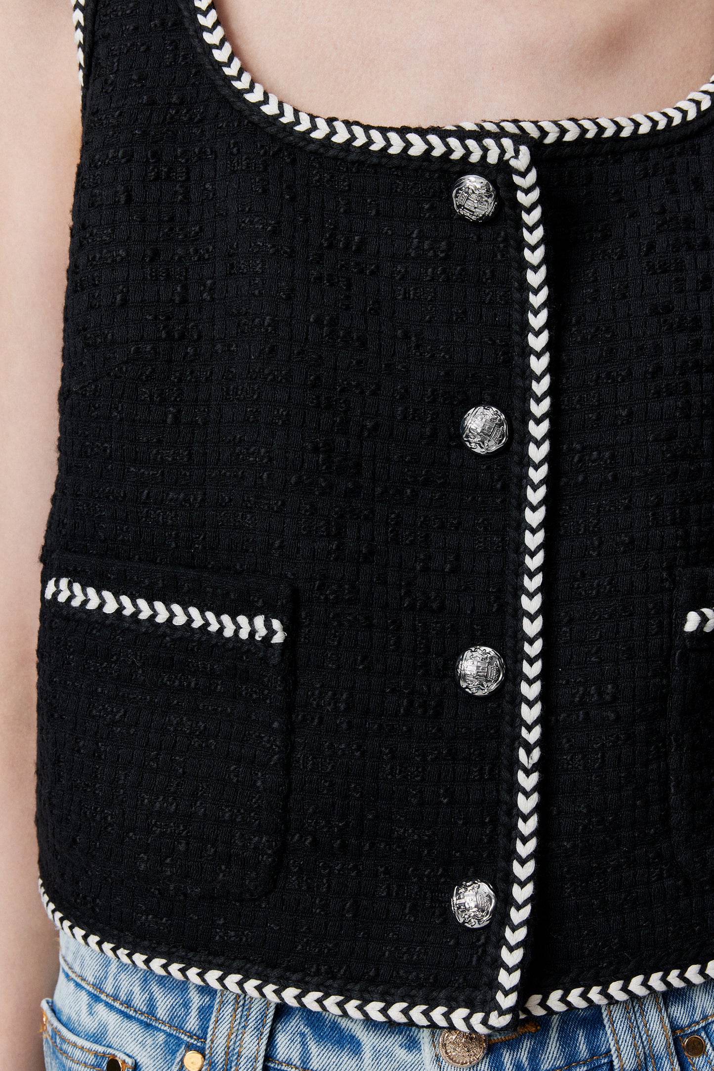 Hailey Contrast Trim Vest in Herringbone Tweed