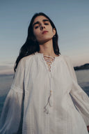 Top Vicky con mangas abullonadas en voile de algodón fino