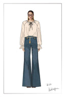 Jean évasé ceinturé Elly en denim coton couleur sarcelle