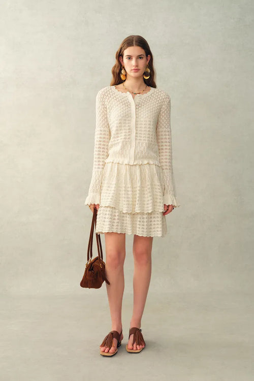 Daisy Ruffle-Trim Cardigan and Skirt Matching Set in Cotton Knit