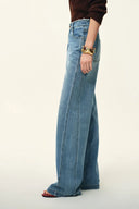 Raven Side Seams Wide Leg Jeans in Lightweight Cotton Denim