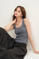 Débardeur gris Henley Anna en laine mérinos avec stretch