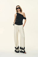 Kari Lace-Trim Pants in Acetate Satin