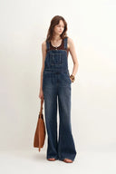 Jolene Adjustable Straps Wide Leg Overalls in Cotton Denim