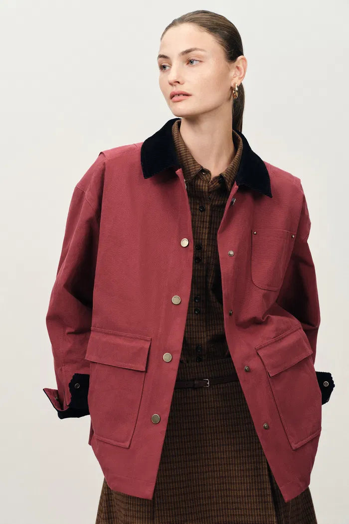 Georgia Corduroy Collar Quilted Jacket in Cotton Twill