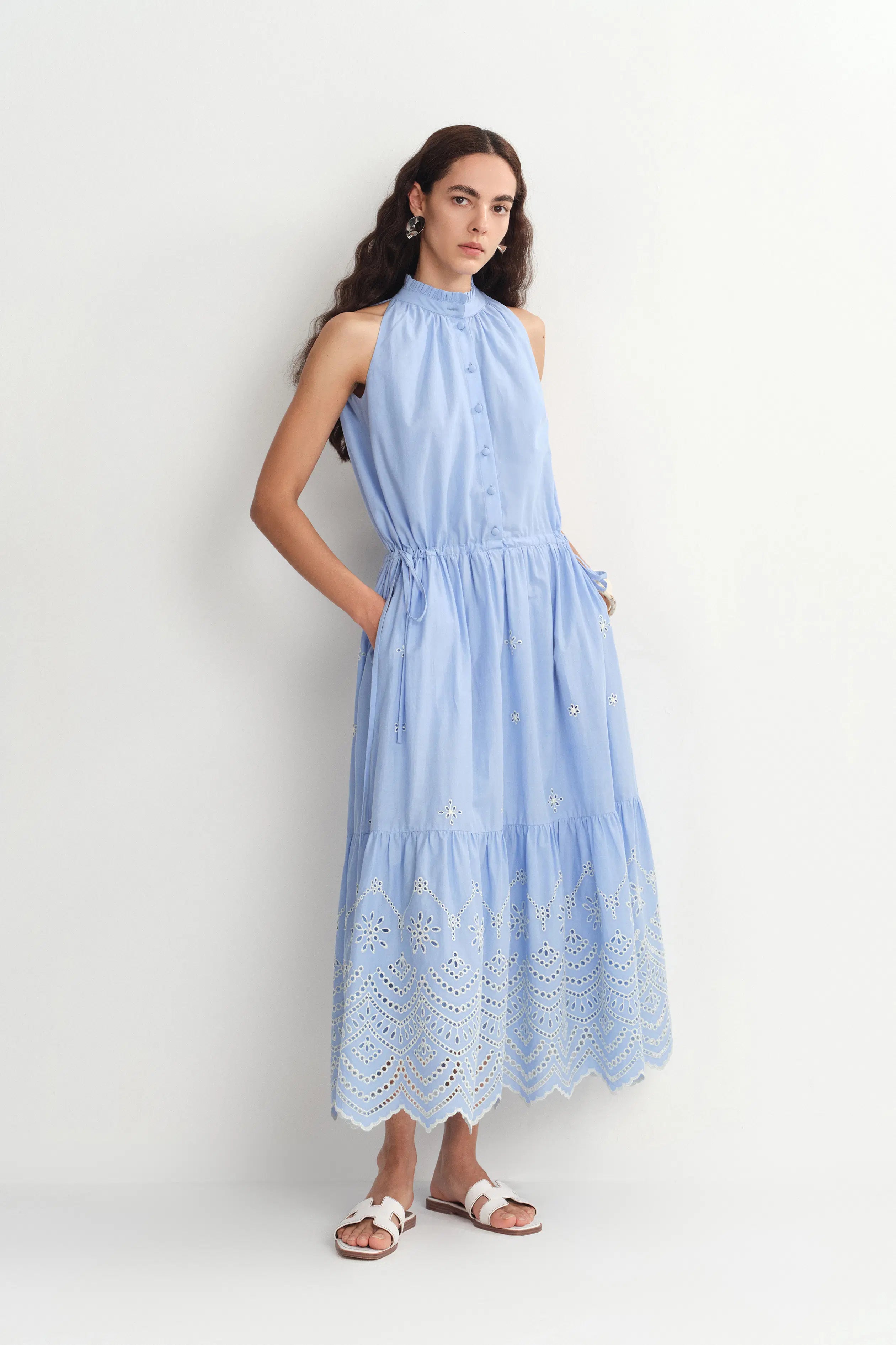 Irina Eyelet Embroidery Sleeveless Maxi Dress in Cotton XS