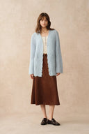 Aki Scalloped Neckline Sheer Cardigan in Lightweight Cable Mohair Knit
