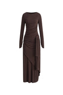 Robe maxi plissée à manches longues froncée Viet en tricot Tencel mérinos