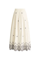 Gonna ricamata con orlo smerlato Olivia in seta e cotone premium