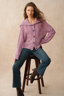 Rosalina Omkeerbare Sjaalkraag Cardigan in Merino Wol Kabelbreisel