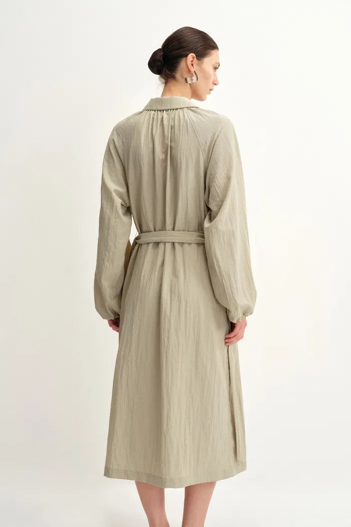 Lyra Wrinkled Look Shirt Dress in Crinkled Nylon