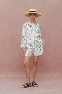 Perla Handgeschilderde Flora Blouse in Tencel-Ramie
