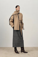 Manteau en laine double face avec garniture cuir Lycoris en mérinos cachemire