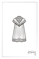 Sophia Lace Embroidery Capelet Short Sleeve Dress in Silk Blend Crinkled Georgette