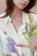 Brielle Oversized Flora Shirt in Silk-Linen Georgette