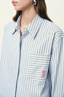Lismore Contrast Embroidery Striped Shirt in Textured Crinkle Cotton