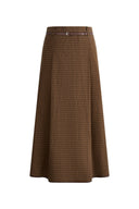Naomi Leather Belted Plaid Skirt in Cotton Flannel