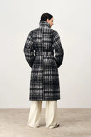 Gingham Plaid Lapel Wool Coat in Merino Cashmere Double Face