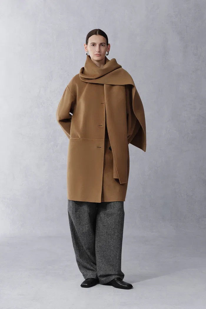 Pina Scarf Double Face Short Coat in Silk Wool