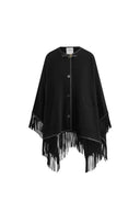 Luna Contrast Leather Fringe Poncho in Merino Cashmere Knit