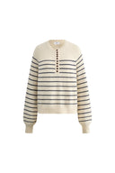 Rhea Scalloped Henley Striped Sweater in Wool-Alpaca Knit