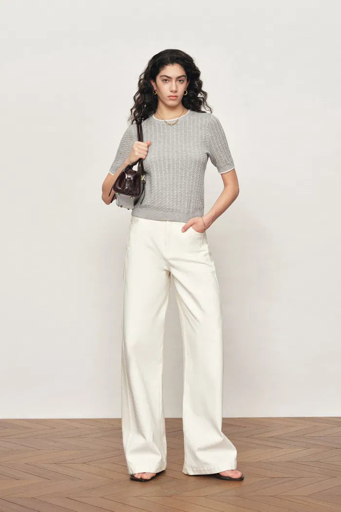 Clara Short Sleeve Top in Cotton Cable Knit