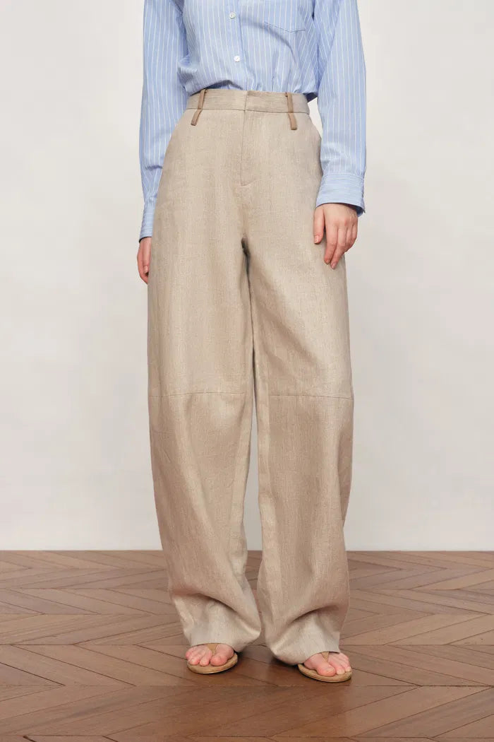 Oakley Double Waistband Relaxed-Fit Tailored Trousers in Cotton Linen