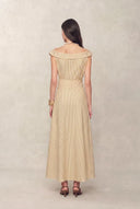 Claudia Striped Off Shoulder Collared Belted Sleeveless Shirt Dress in Cotton