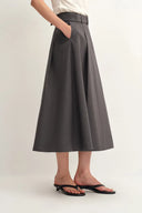 Rachel Pleated Long Skirt in Fine Wool Blend