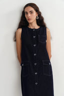 Cecilia Sleeveless Dress in Raw Denim