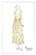 Calista Handpainted Floral Sleeveless Dress in Chiffon Pleates