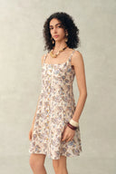 Sarah Handpainted  Waterlily Square Neck Sleeveless Short Cami Dress in Cotton