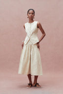 Completo top gilet con cintura e gonna Elodie in denim di cotone da gusci di semi