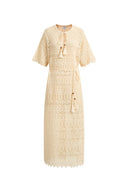 Ondina Handmade Lace Open-Knit Vacation Dress in Linen Blend Crochet