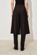 Yuri Brown Wide Pleated Cropped Culottes in Wool Blend