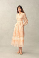 Anne Handpainted Floral Lace Dress in Silk Linen Organza