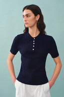 Polo Gracia azul en punto de canalé de alta elasticidad
