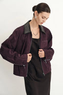 Bass Burgunder Bomberjacke aus zweifarbigem Kunstwildleder