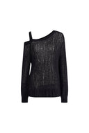 Top de manga larga con hombros descubiertos y efecto desgastado Flore en punto de merino y alpaca