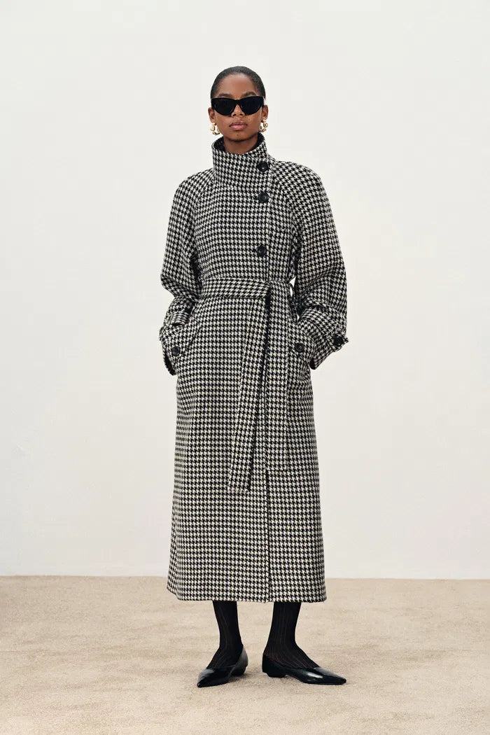 Saki Reversible Long Coat in Merino Houndstooth