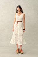 Robe sans manches Louise en mélange de coton avec couverture en fausse crochet