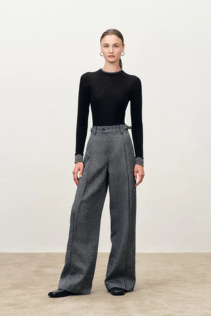 Lillian Adjustable Waistband Trousers in Merino Linen Blend