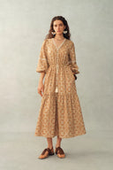 Sierra V Neck Lantern Sleeve Maxi Dress in Burnout Floral Fabric