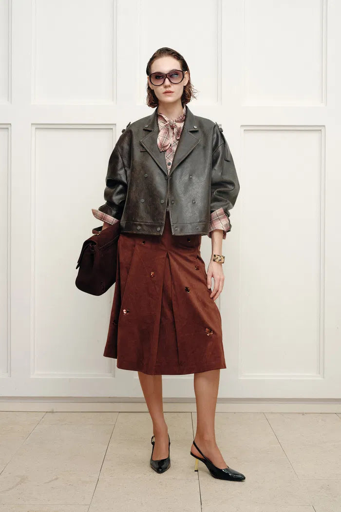 Levante Brushed Faux Leather Crop Biker Jacket in Faux leather